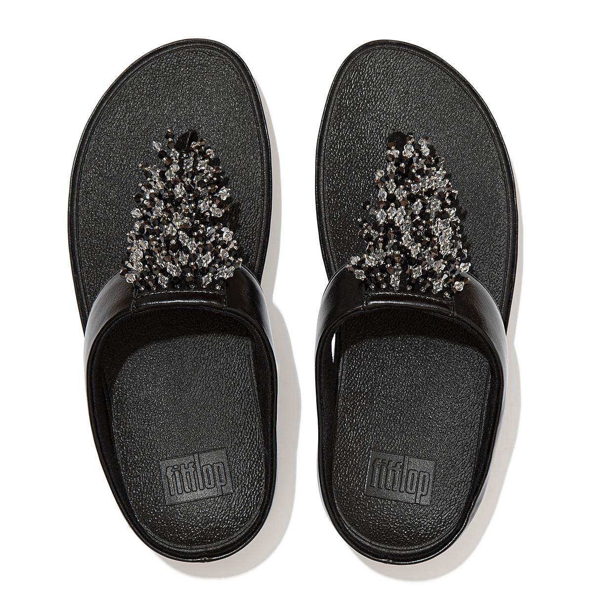 Sandały Fitflop RUMBA Beaded Toe-Post Damskie Czarne | Polska-15064