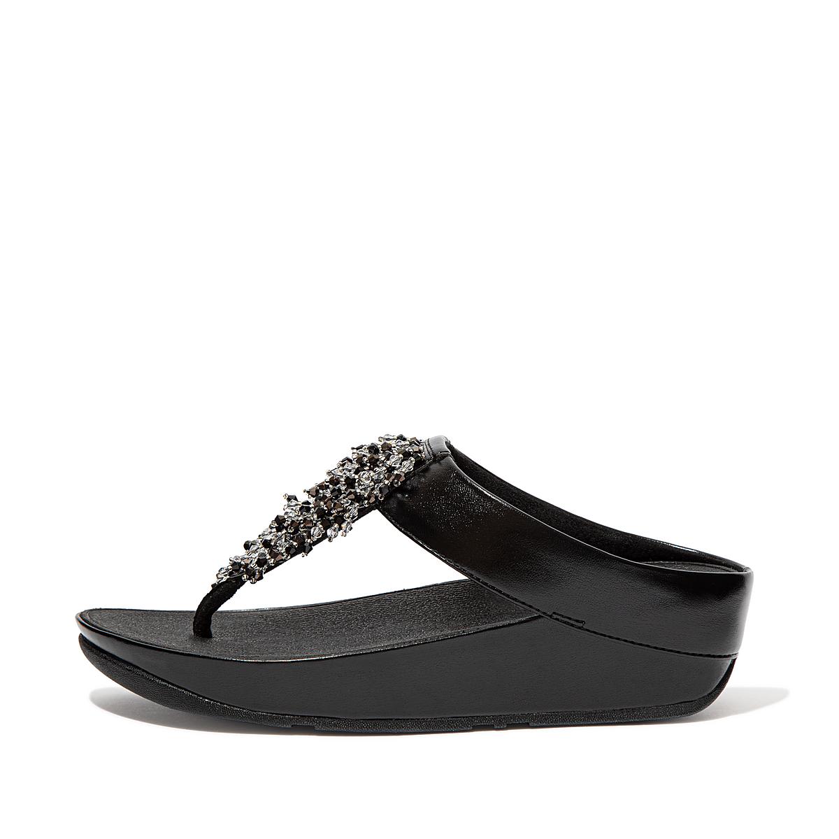 Sandały Fitflop RUMBA Beaded Toe-Post Damskie Czarne | Polska-15064