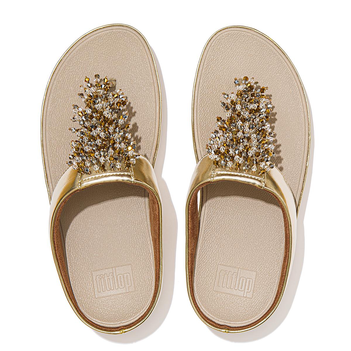 Sandały Fitflop RUMBA Beaded Toe-Post Damskie Brązowe Złote | Polska-30689