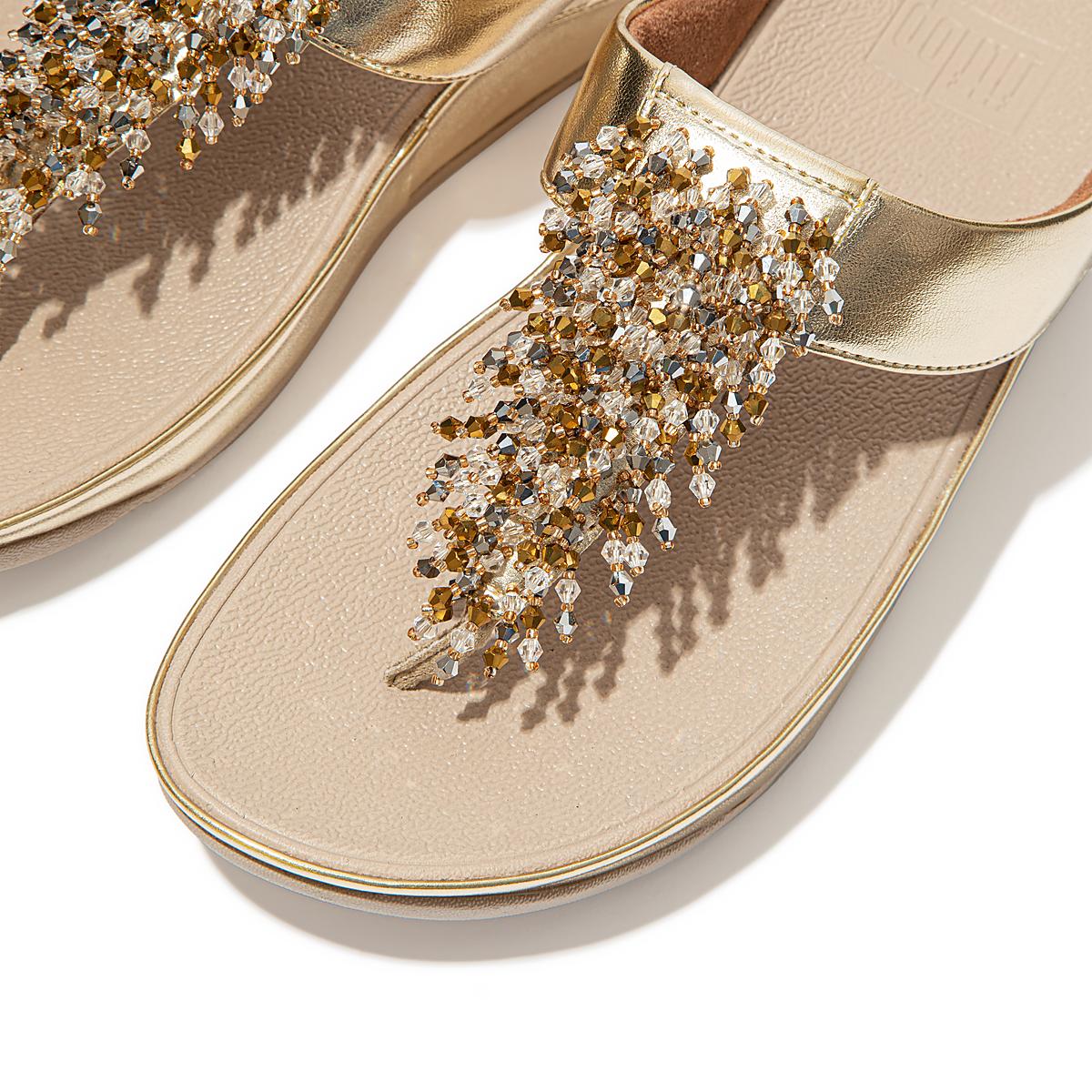 Sandały Fitflop RUMBA Beaded Toe-Post Damskie Brązowe Złote | Polska-30689