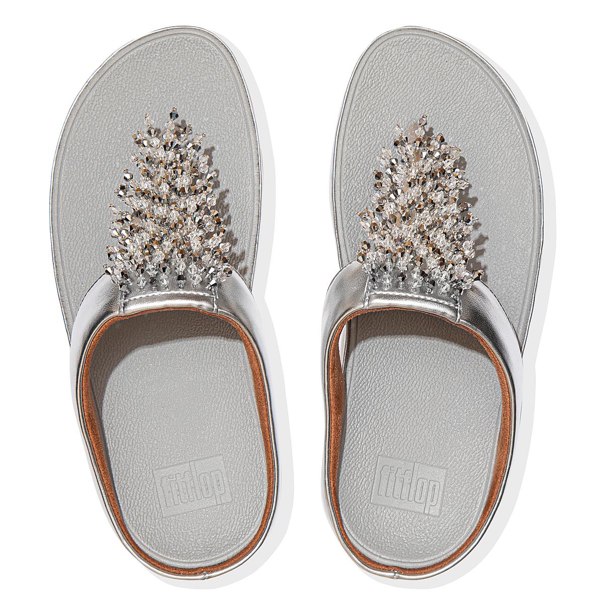 Sandały Fitflop RUMBA Beaded Toe-Post Damskie Srebrne | Polska-71024