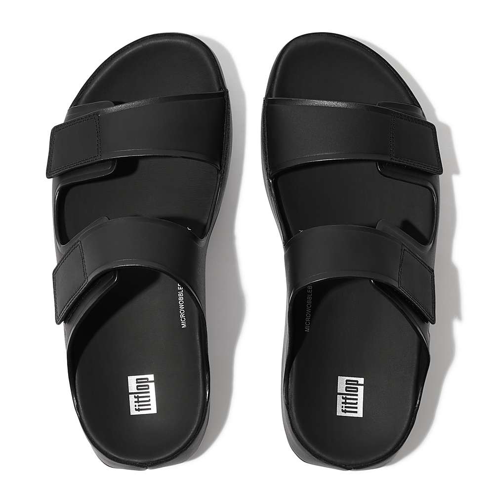 Sandały Fitflop SAMEL Adjustable Leather Slides Męskie Czarne | Polska-07635