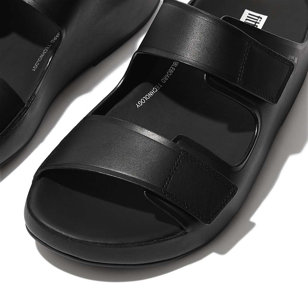 Sandały Fitflop SAMEL Adjustable Leather Slides Męskie Czarne | Polska-07635