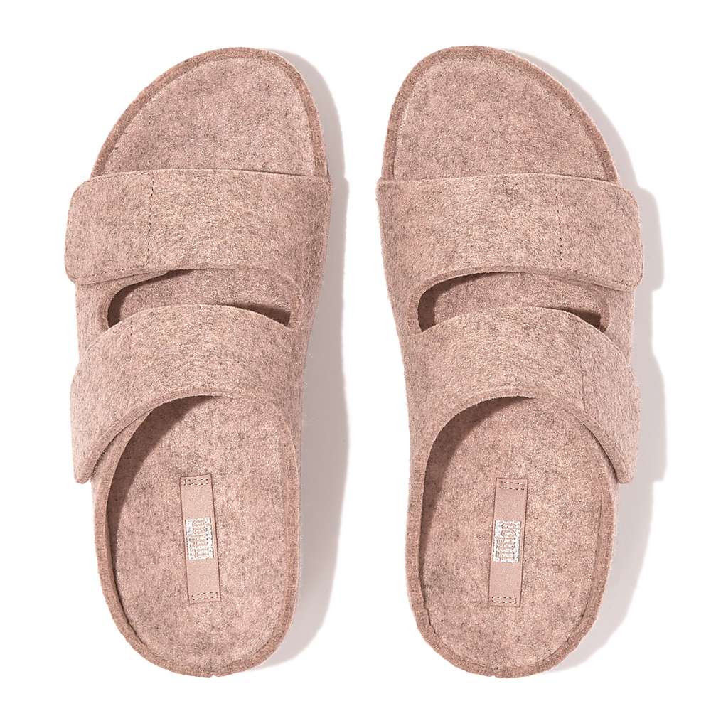 Sandały Fitflop SHUV E01 Adjustable Two-Bar Felt Slides Damskie Beżowe | Polska-10756