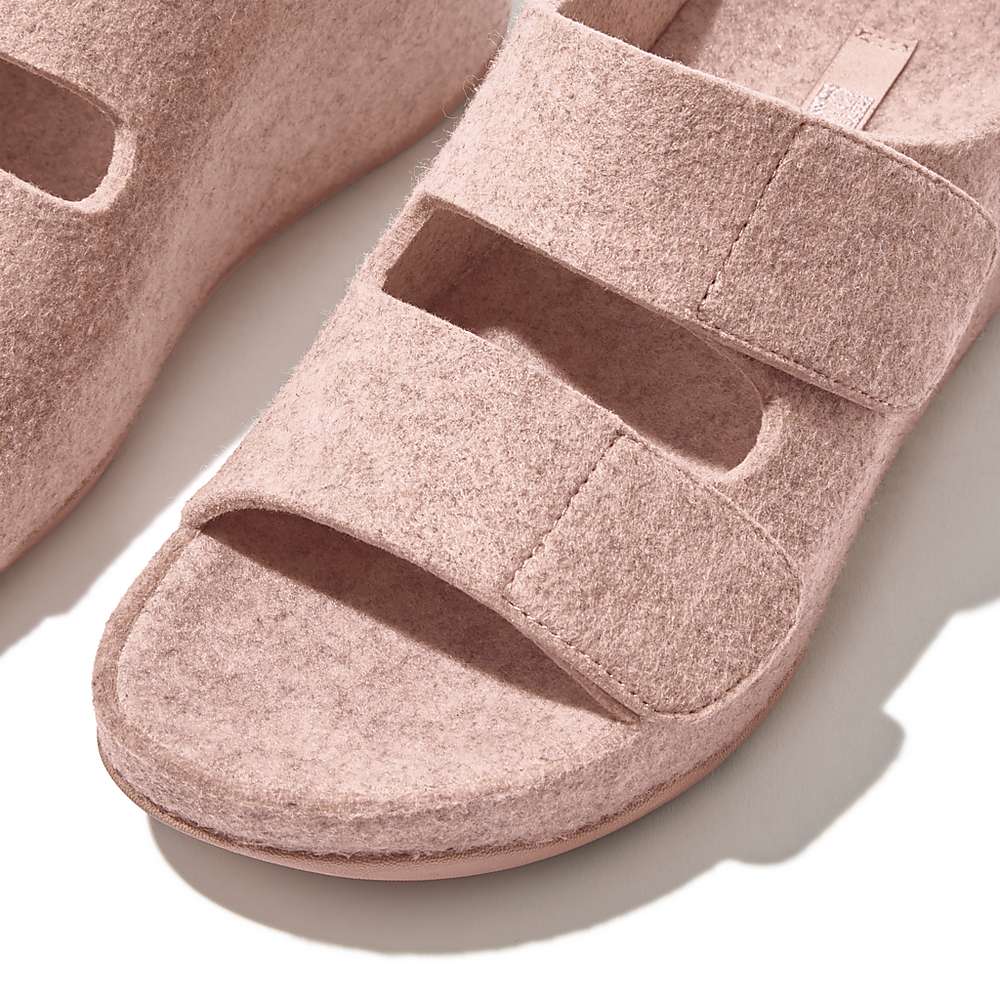 Sandały Fitflop SHUV E01 Adjustable Two-Bar Felt Slides Damskie Beżowe | Polska-10756