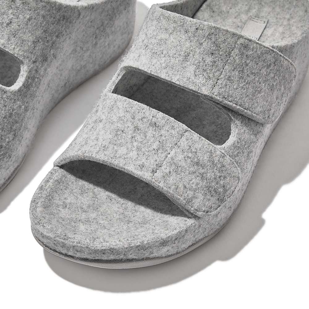 Sandały Fitflop SHUV E01 Adjustable Two-Bar Felt Slides Damskie Szare | Polska-82703