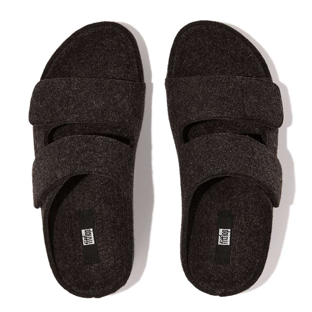 Sandały Fitflop SHUV E01 Adjustable Two-Bar Felt Slides Damskie Czarne | Polska-90185