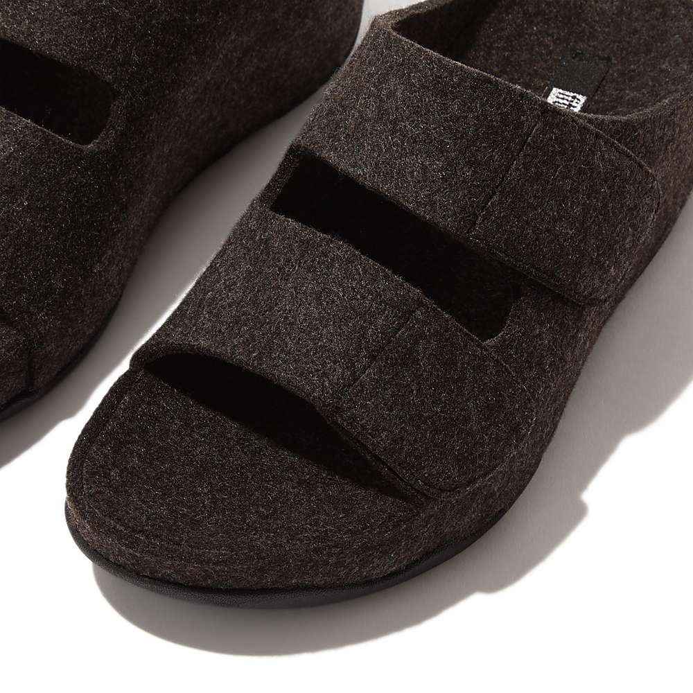 Sandały Fitflop SHUV E01 Adjustable Two-Bar Felt Slides Damskie Czarne | Polska-90185