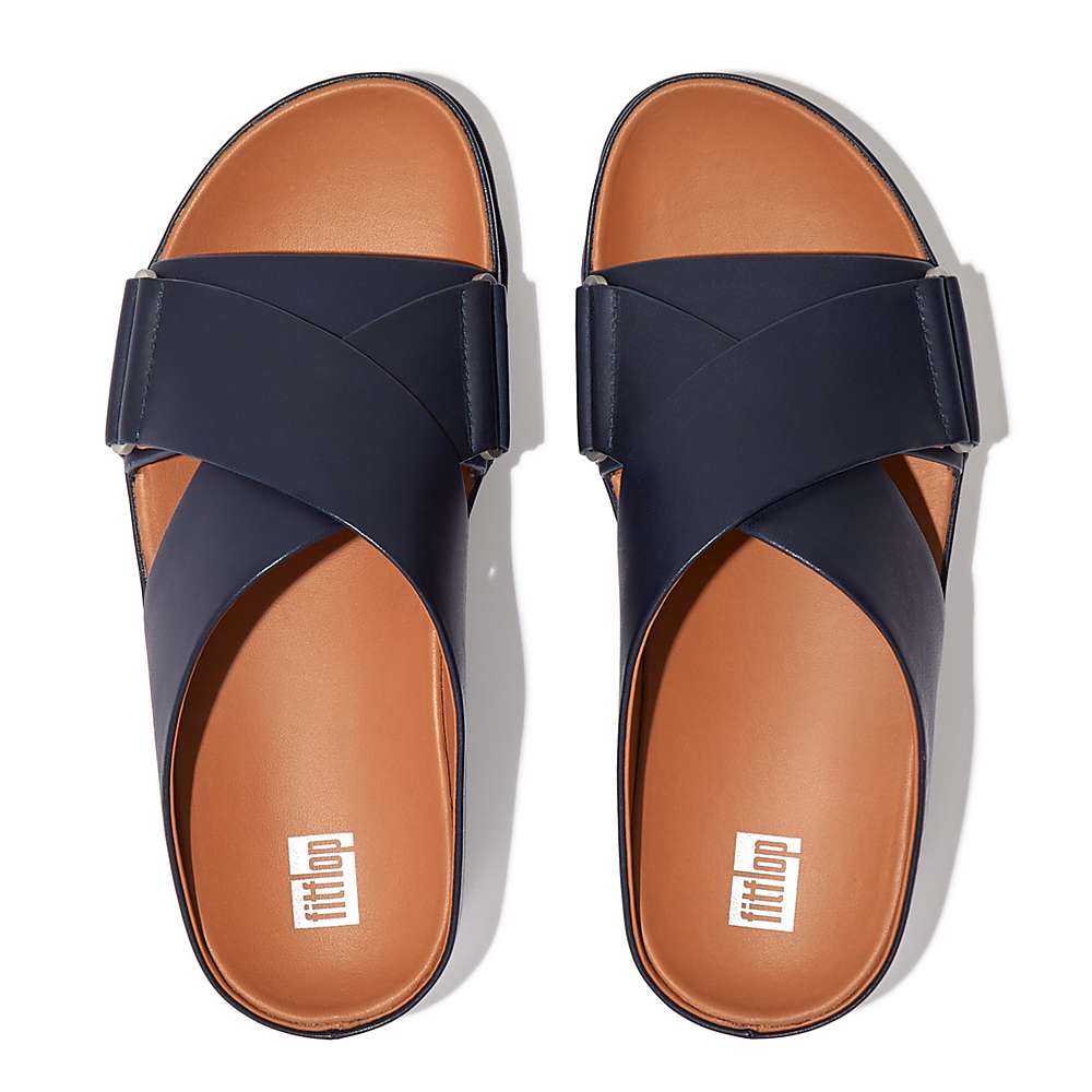 Sandały Fitflop SHUV Leather Cross Slides Damskie Granatowe | Polska-41382