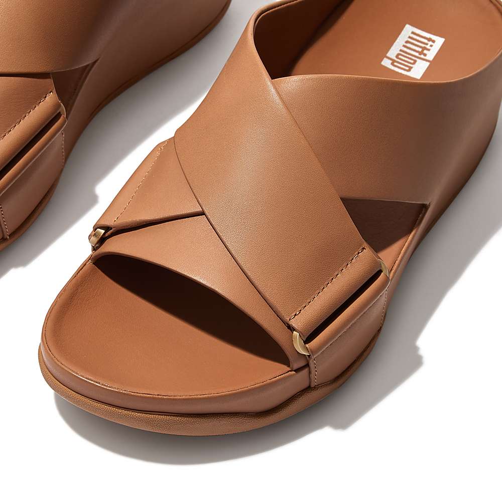 Sandały Fitflop SHUV Leather Cross Slides Damskie Brązowe | Polska-76839