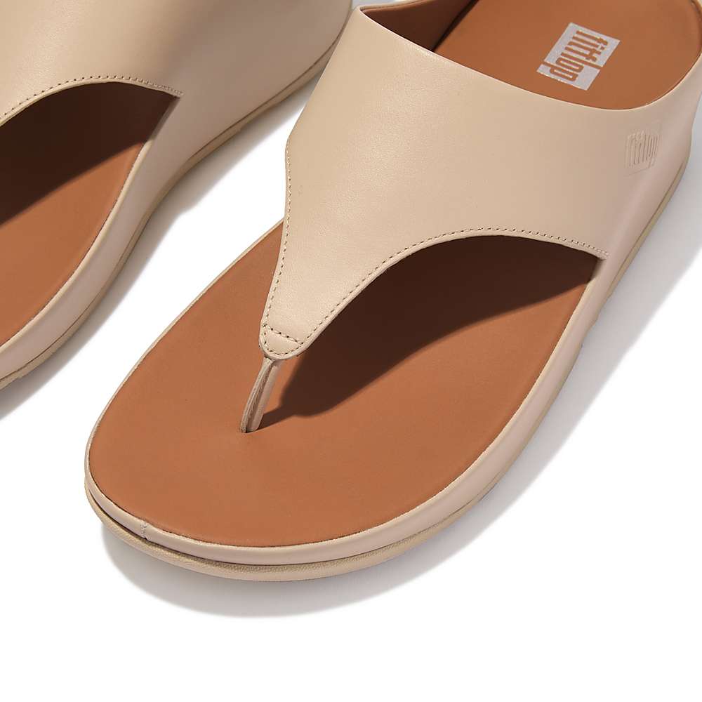 Sandały Fitflop SHUV Leather Toe-Post Damskie Szare Beżowe | Polska-34951