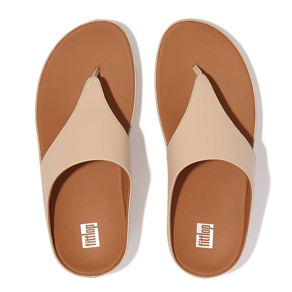 Sandały Fitflop SHUV Leather Toe-Post Damskie Szare Beżowe | Polska-34951