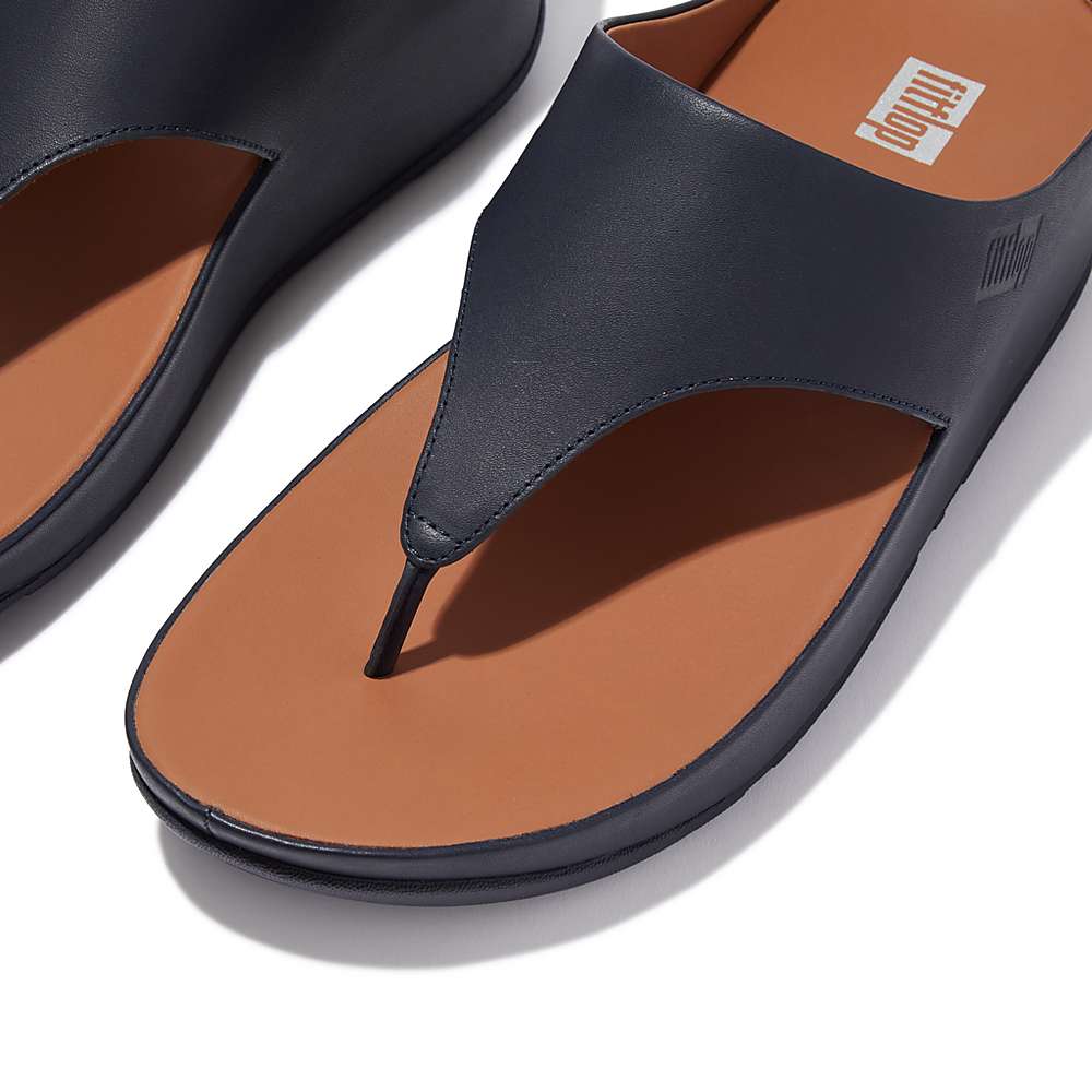 Sandały Fitflop SHUV Leather Toe-Post Damskie Granatowe | Polska-54637