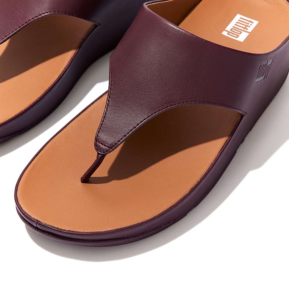 Sandały Fitflop SHUV Leather Toe-Post Damskie Bordowe | Polska-65917