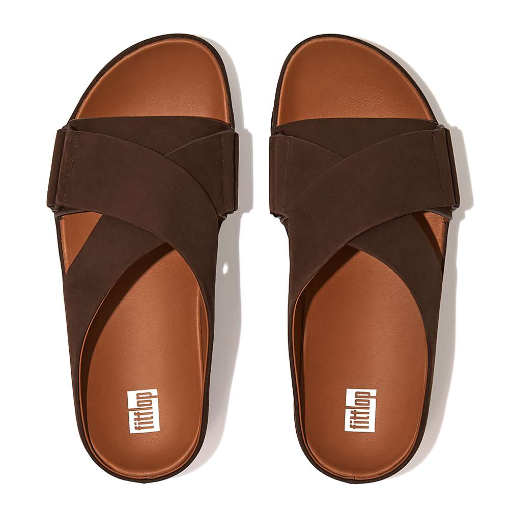 Sandały Fitflop SHUV Nubuck Cross Slides Damskie Brązowe | Polska-80379