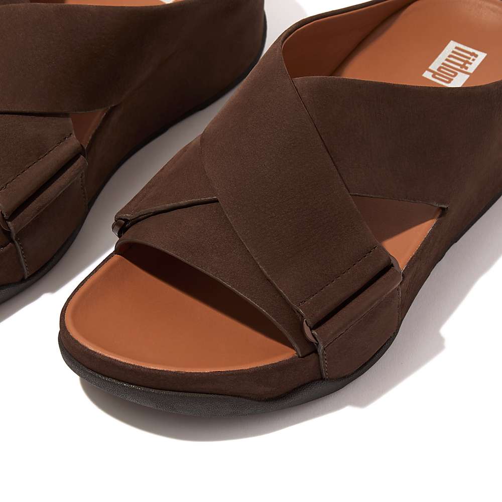 Sandały Fitflop SHUV Nubuck Cross Slides Damskie Brązowe | Polska-80379