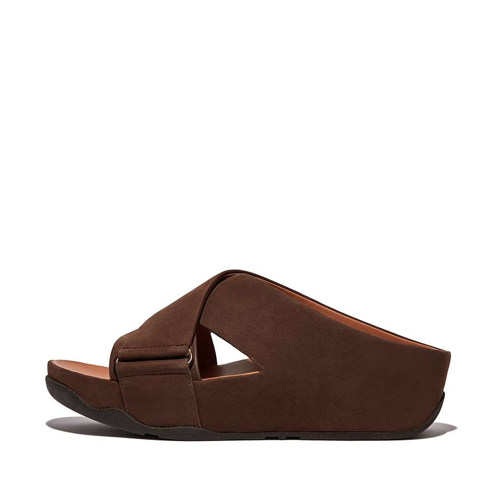 Sandały Fitflop SHUV Nubuck Cross Slides Damskie Brązowe | Polska-80379