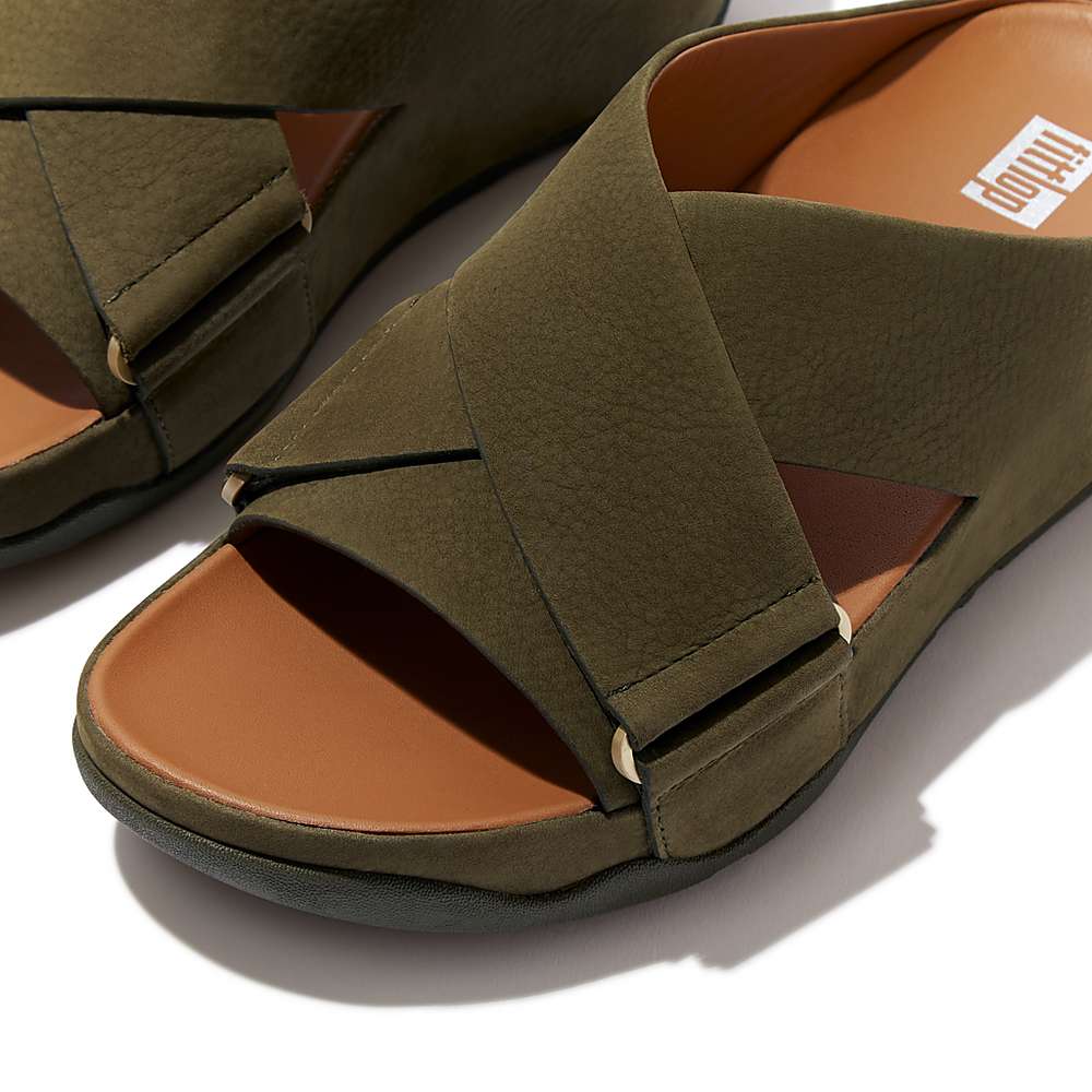 Sandały Fitflop SHUV Nubuck Cross Slides Damskie Oliwkowe | Polska-96257