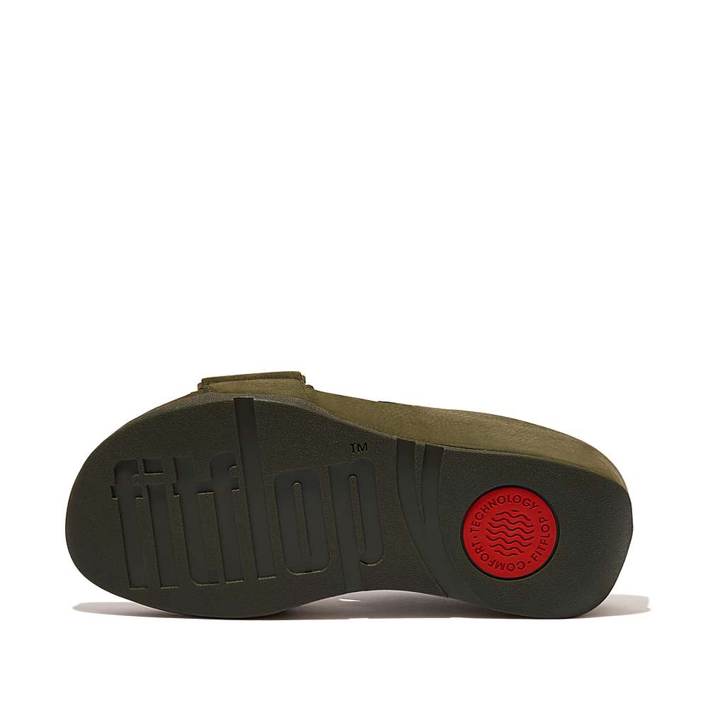 Sandały Fitflop SHUV Nubuck Cross Slides Damskie Oliwkowe | Polska-96257