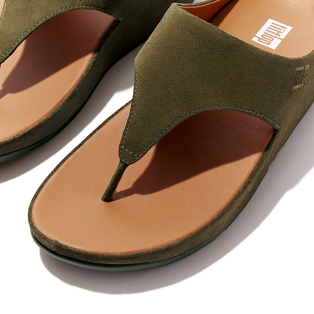 Sandały Fitflop SHUV Suede Toe-Post Damskie Oliwkowe | Polska-60935