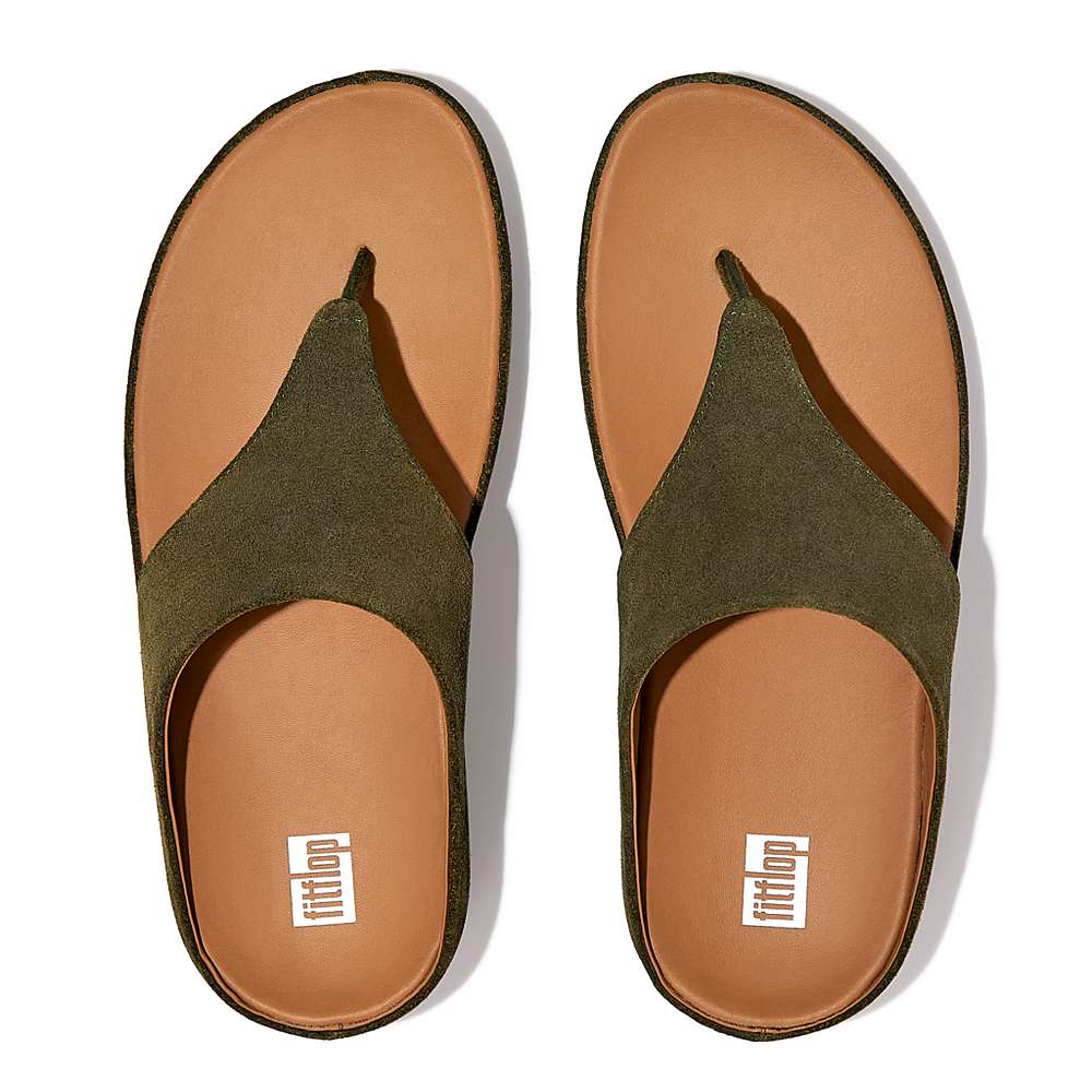 Sandały Fitflop SHUV Suede Toe-Post Damskie Oliwkowe | Polska-60935