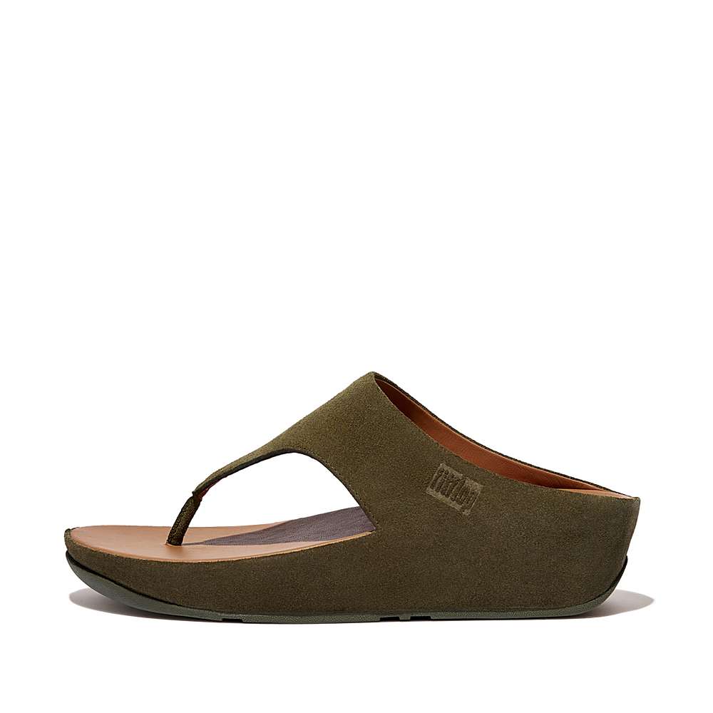 Sandały Fitflop SHUV Suede Toe-Post Damskie Oliwkowe | Polska-60935