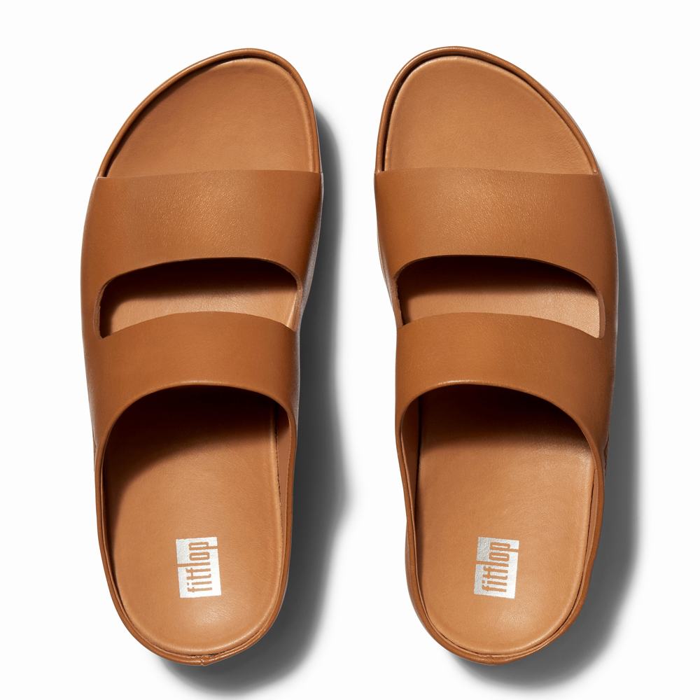 Sandały Fitflop SHUV Two-Bar Leather Slides Damskie Głęboka Brązowe | Polska-20764