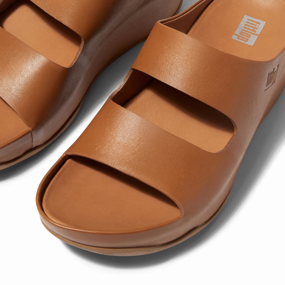 Sandały Fitflop SHUV Two-Bar Leather Slides Damskie Głęboka Brązowe | Polska-20764