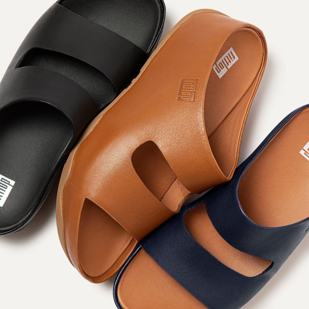 Sandały Fitflop SHUV Two-Bar Leather Slides Damskie Głęboka Brązowe | Polska-20764