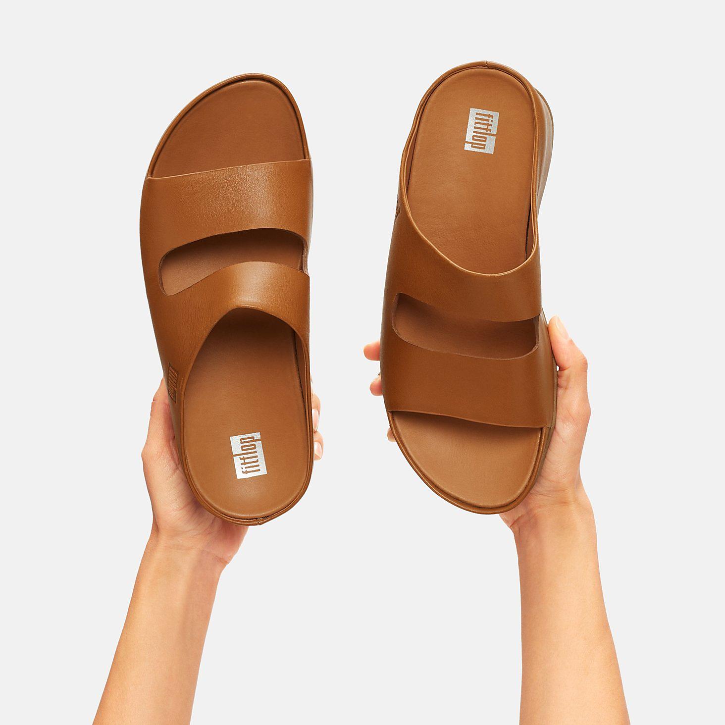 Sandały Fitflop SHUV Two-Bar Leather Slides Damskie Głęboka Brązowe | Polska-20764