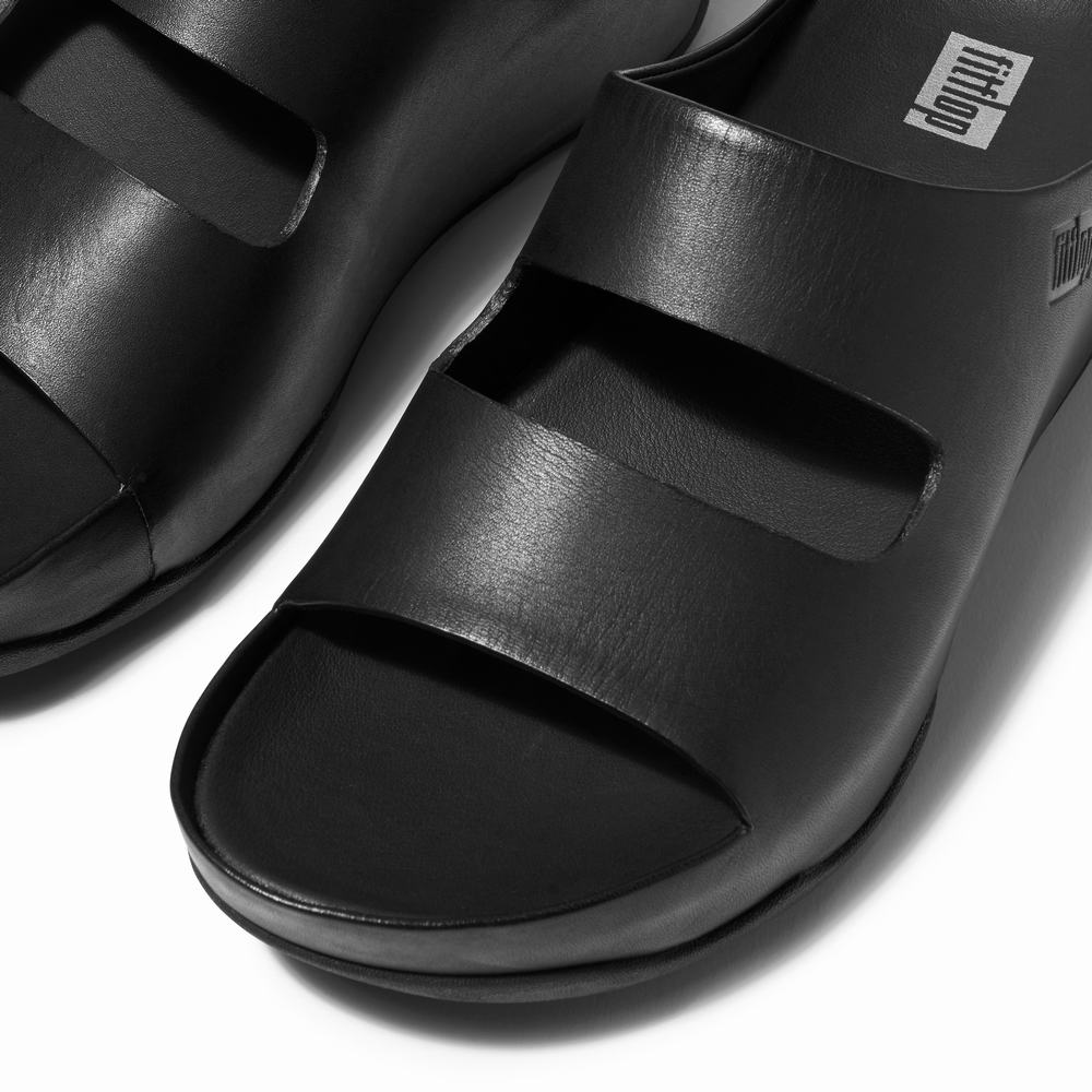 Sandały Fitflop SHUV Two-Bar Leather Slides Damskie Czarne | Polska-21307