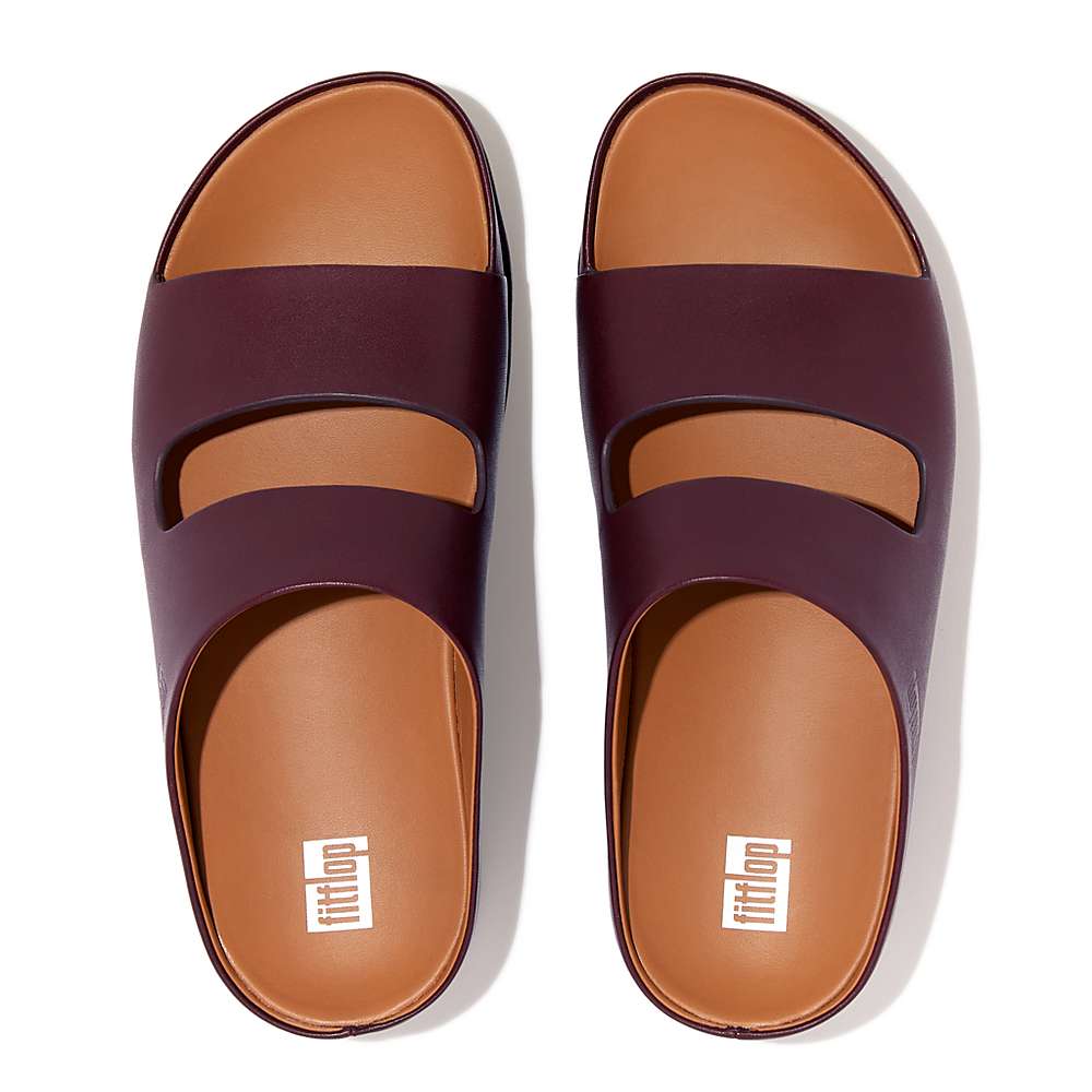 Sandały Fitflop SHUV Two-Bar Leather Slides Damskie Bordowe | Polska-51768