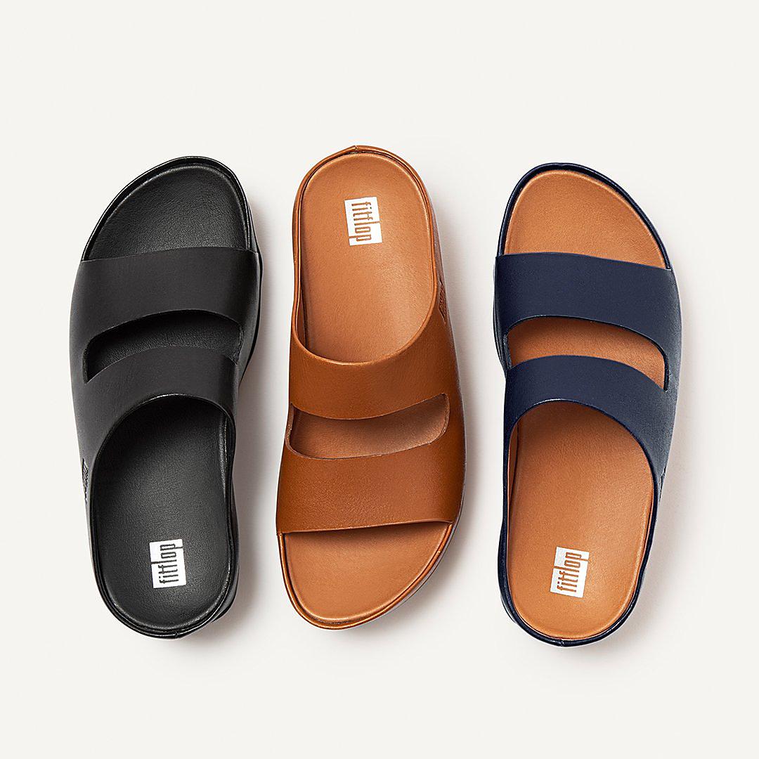 Sandały Fitflop SHUV Two-Bar Leather Slides Damskie Granatowe | Polska-71029