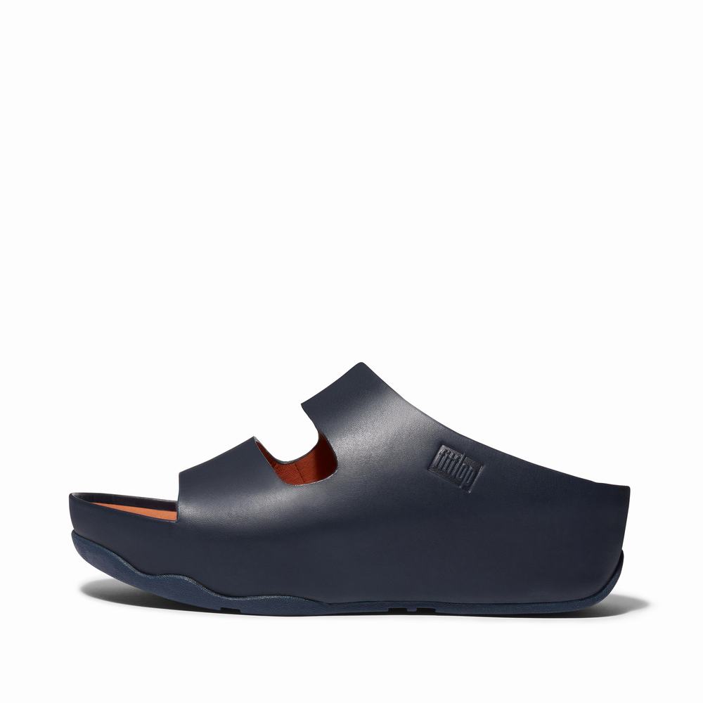 Sandały Fitflop SHUV Two-Bar Leather Slides Damskie Granatowe | Polska-71029