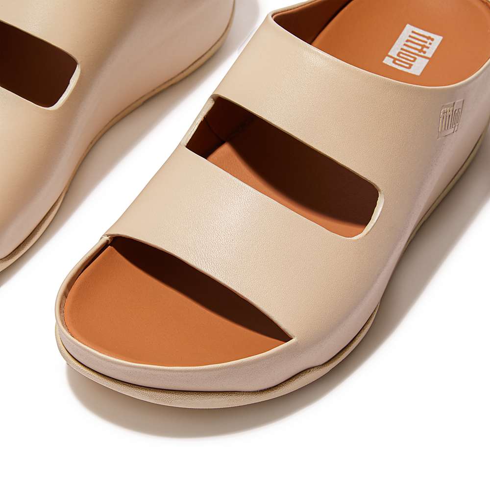 Sandały Fitflop SHUV Two-Bar Leather Slides Damskie Szare Beżowe | Polska-93250