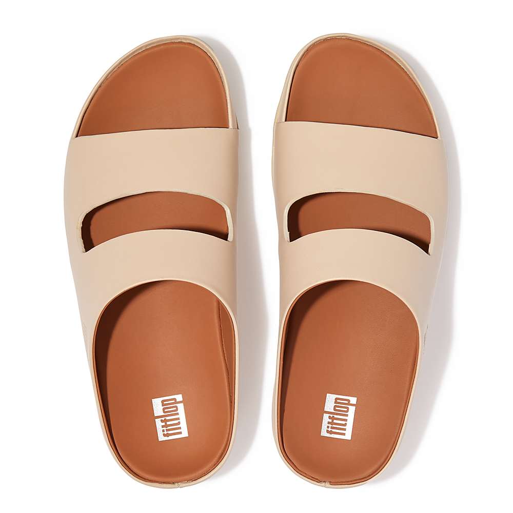 Sandały Fitflop SHUV Two-Bar Leather Slides Damskie Szare Beżowe | Polska-93250