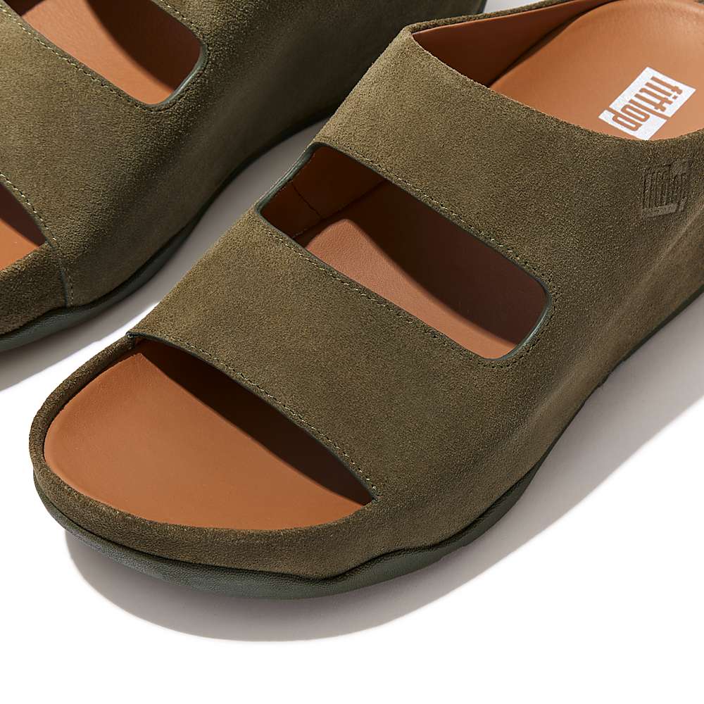 Sandały Fitflop SHUV Two-Bar Suede Slides Damskie Oliwkowe | Polska-72641