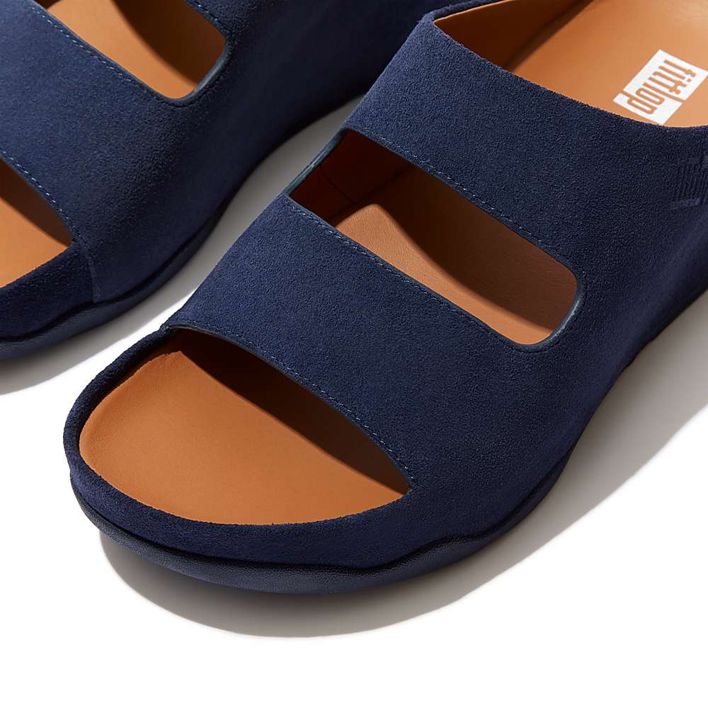 Sandały Fitflop SHUV Two-Bar Suede Slides Damskie Granatowe | Polska-98570