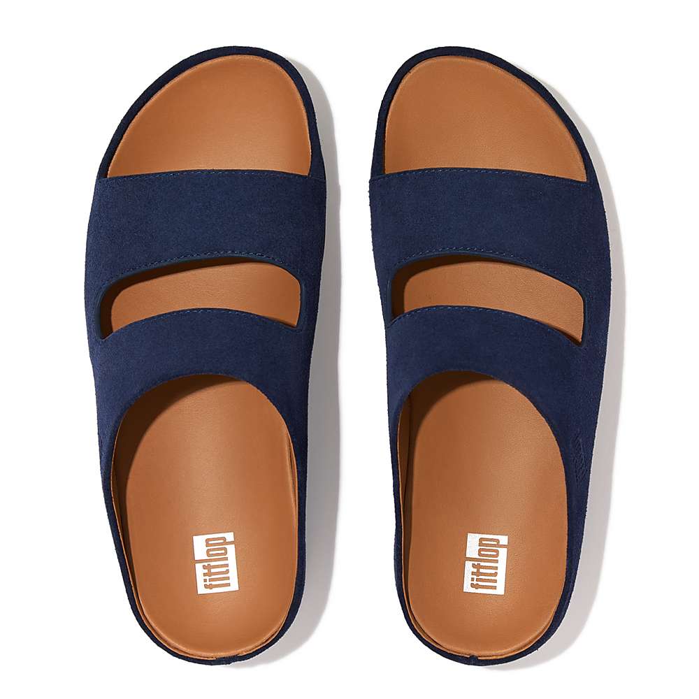 Sandały Fitflop SHUV Two-Bar Suede Slides Damskie Granatowe | Polska-98570