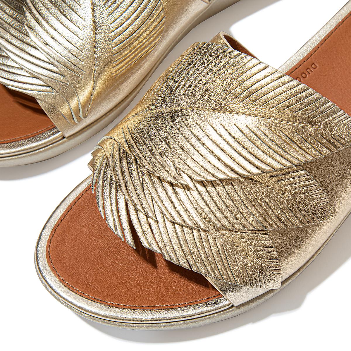 Sandały Fitflop SOLA Feather Metallic Leather Slides Damskie Brązowe Złote | Polska-76192