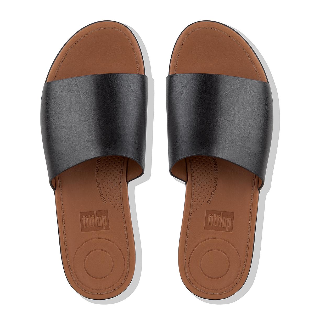 Sandały Fitflop SOLA Leather Slides Damskie Czarne | Polska-26713