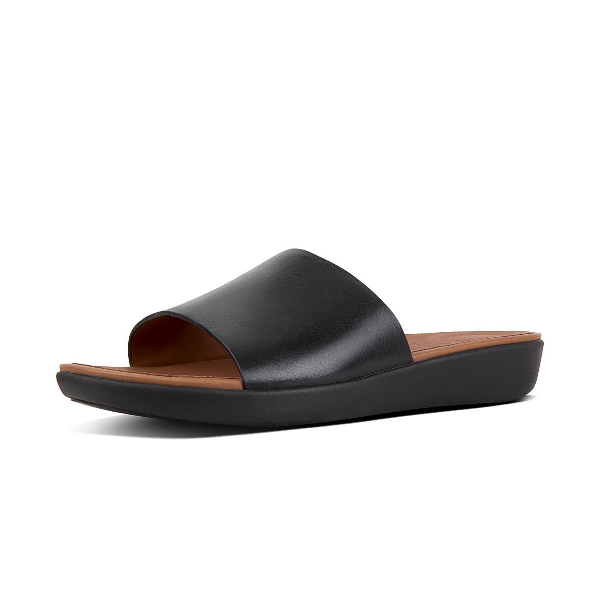 Sandały Fitflop SOLA Leather Slides Damskie Czarne | Polska-26713