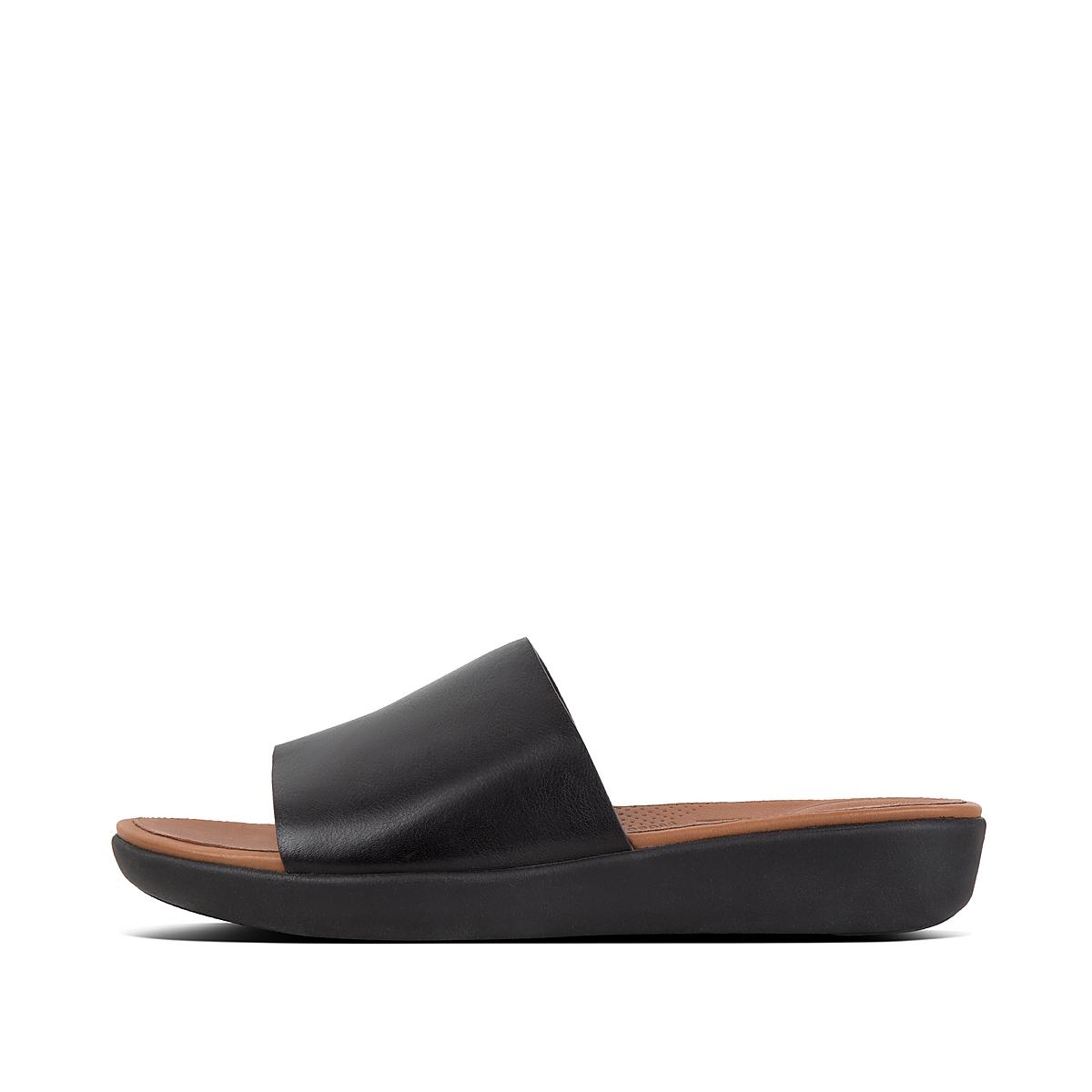 Sandały Fitflop SOLA Leather Slides Damskie Czarne | Polska-26713