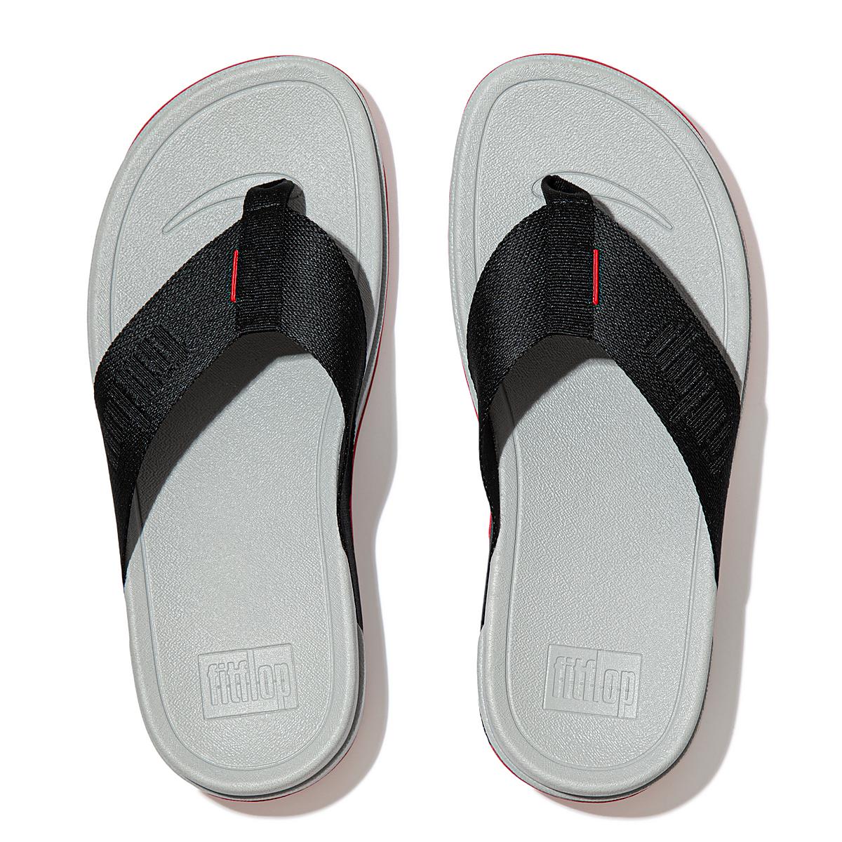 Sandały Fitflop SURFA Woven-Logo Toe-Post Damskie Czarne | Polska-80739