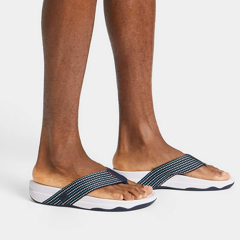 Sandały Fitflop SURFER Stripe Toe-Post Męskie Granatowe Białe | Polska-92380