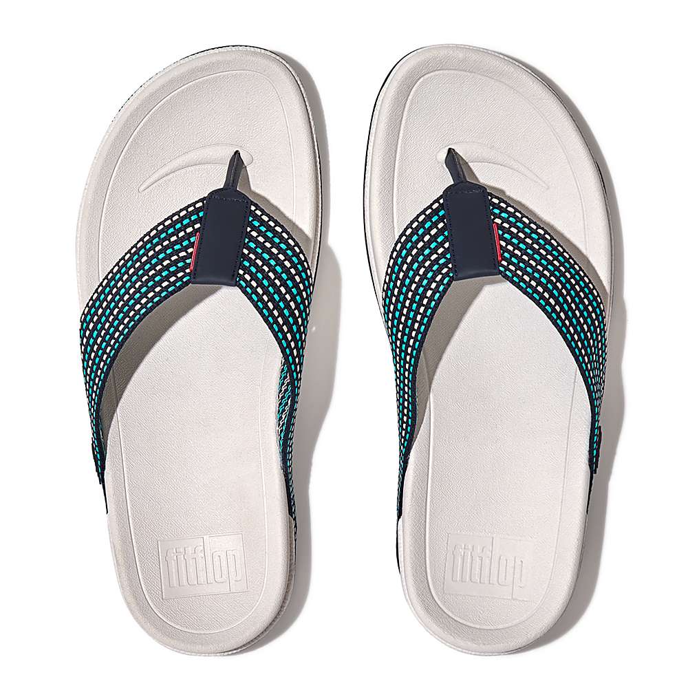 Sandały Fitflop SURFER Stripe Toe-Post Męskie Granatowe Białe | Polska-92380