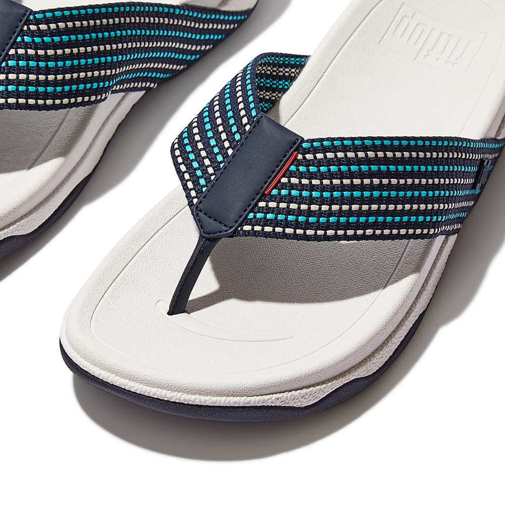 Sandały Fitflop SURFER Stripe Toe-Post Męskie Granatowe Białe | Polska-92380