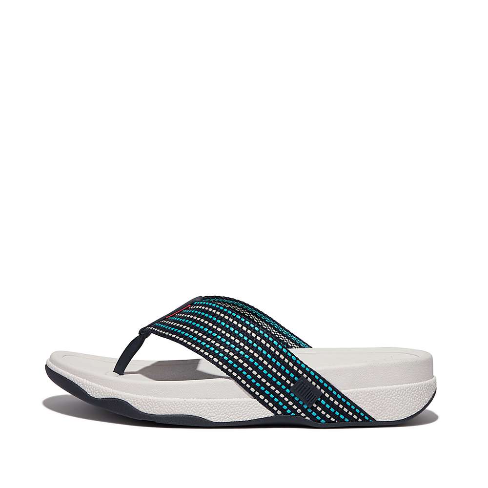 Sandały Fitflop SURFER Stripe Toe-Post Męskie Granatowe Białe | Polska-92380