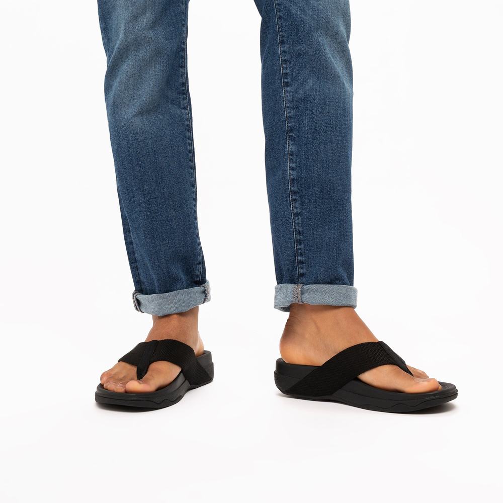 Sandały Fitflop SURFER Toe-Post Męskie Czarne | Polska-42678