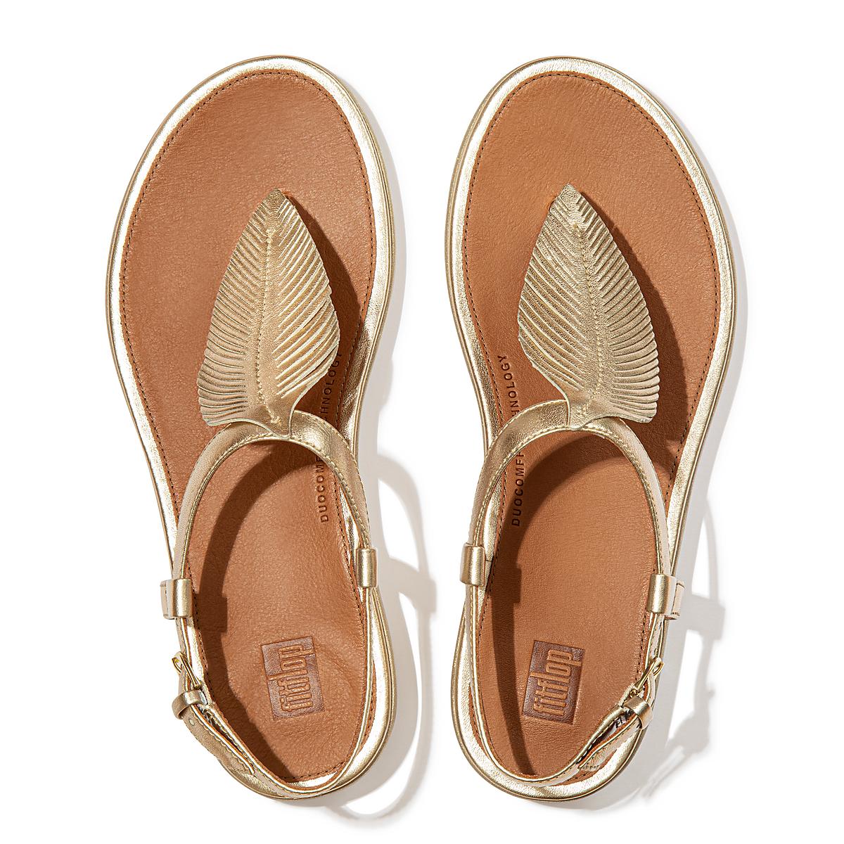 Sandały Fitflop TIA Feather Metallic Leather Back-Strap Damskie Brązowe Złote | Polska-42579